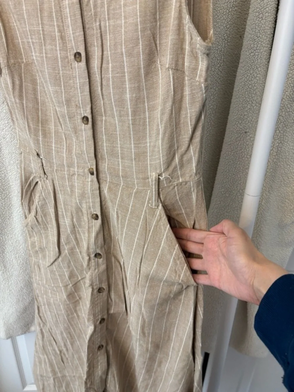 Lee Cooper Beige & White Button-Front Sleeveless Cotton Blend Dress Size Small - Picture 7 of 12
